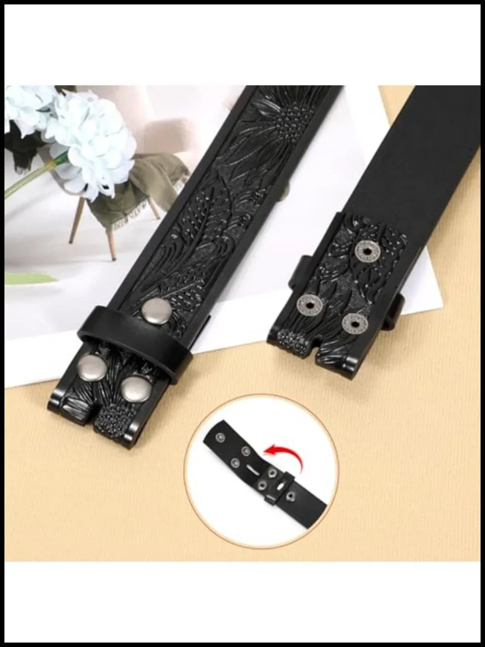 Western Leather Belt Strap Without Buckle 1.5in Embossed Floral Cowboy Belt